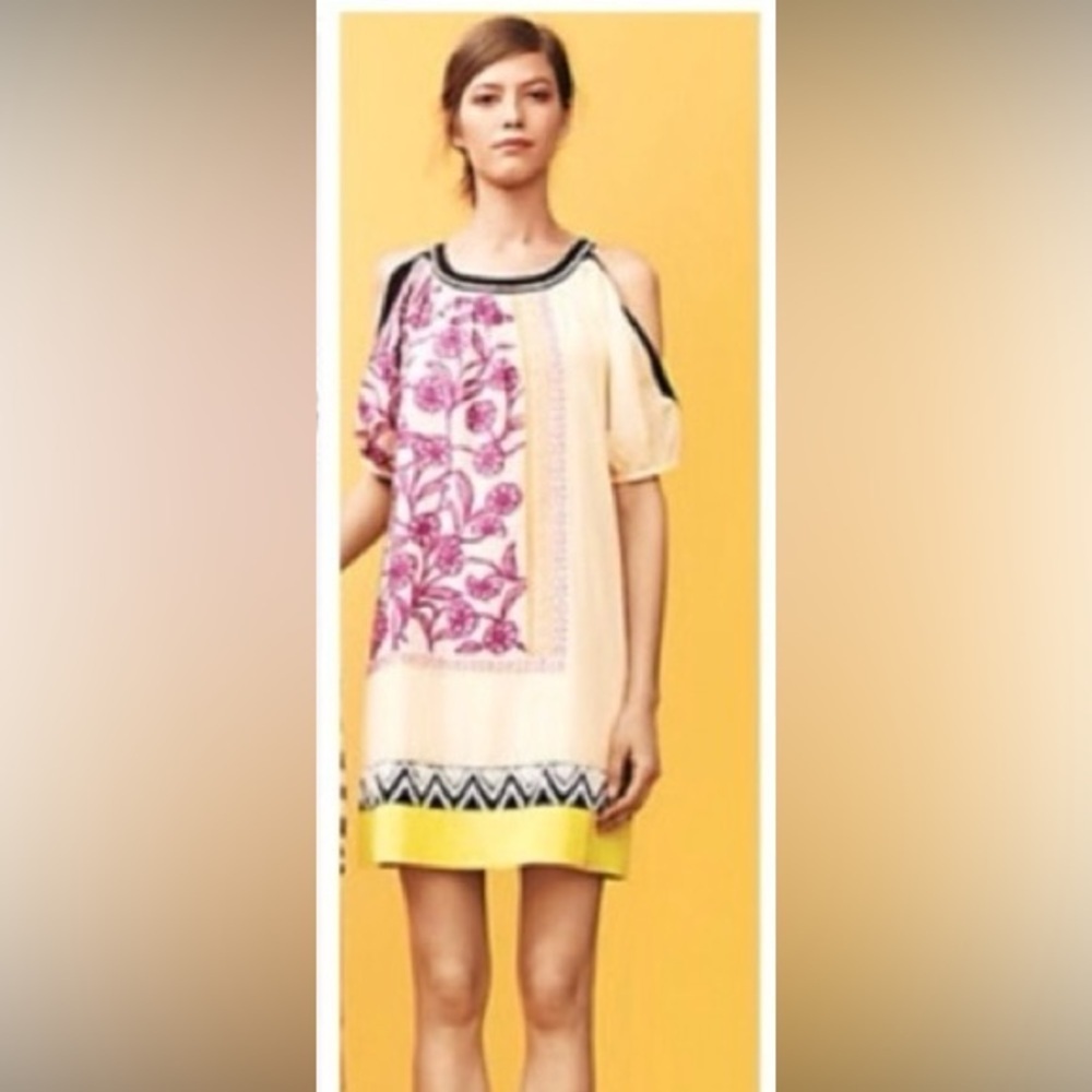 Anthropologie Leifnotes Brimming Borders Silk Beaded Shift dress- 0